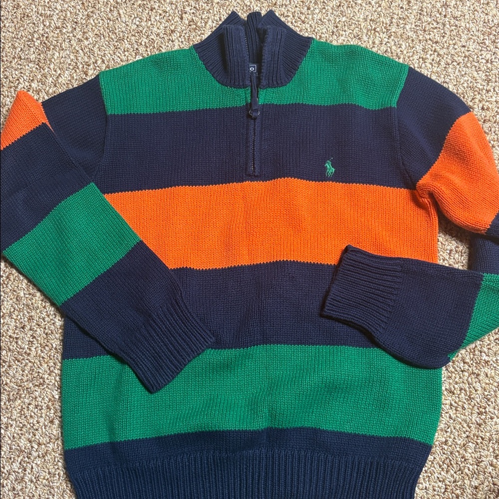 Ralph Lauren Polo‎ 1/4 Zip Knit Sweater Striped Color Block Medium M orange blue